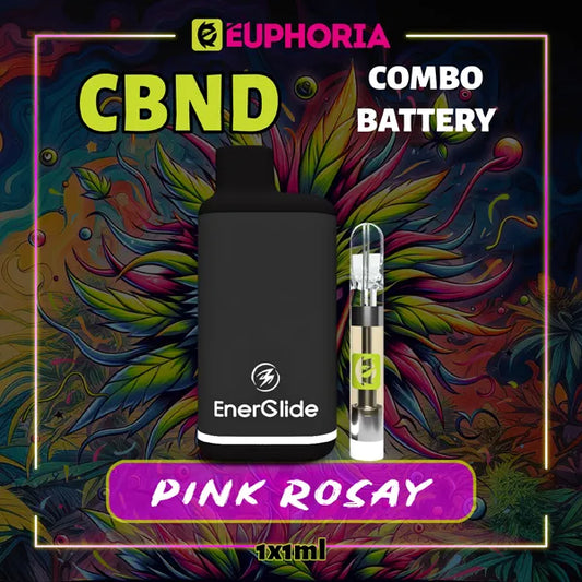 1 x CBND Vape Cartridge + Battery του E-Euphoria Ελλάδα, που περιέχει 1ml του 95% CBND και γεύση τερπενίου του Pink Rozay, άρωμα τριαντάφυλλου για ανεβαστικό και χαλαρωτικό αποτέλεσμα.