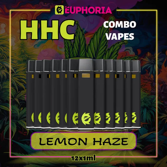 12 x HHC Vape του E-Euphoria Ελλάδα, που περιέχει 1ml του 95% HHC και γεύση τερπενίου του Lemon Haze, άρωμα λεμονιού για ανεβαστικό, χαλαρωτικό αποτέλεσμα.