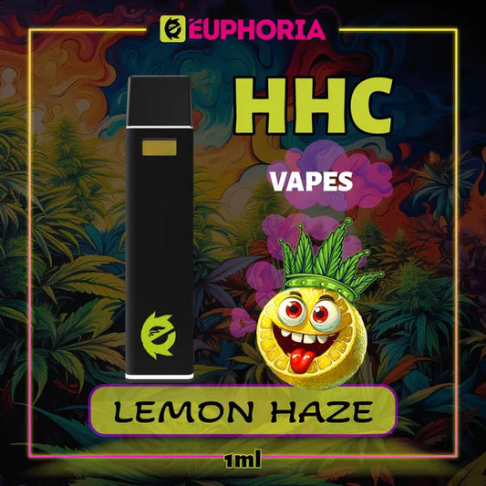 1 x HHC Vape του E-Euphoria Ελλάδα, που περιέχει 1ml του 95% HHC και γεύση τερπενίου του Lemon Haze, άρωμα λεμονιού για ανεβαστικό και χαλαρωτικό αποτέλεσμα.