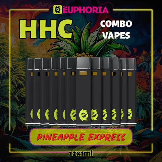 12 x HHC Vape του E-Euphoria Ελλάδα, που περιέχει 1ml του 95% HHC και γεύση τερπενίου του Pineapple Express, ανανάς και γήινο πεύκο για αναζωογονητικό και δημιουργικό αποτέλεσμα.